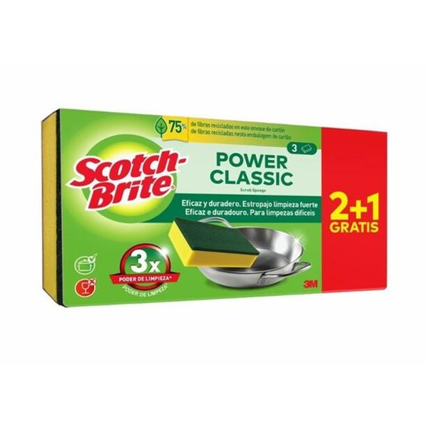 SCOTCH BRITE CON ESPONJA VERDE 2+1