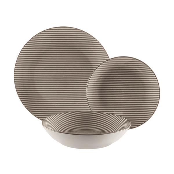 VAJILLA 18 PIEZAS RAYAS GRIS