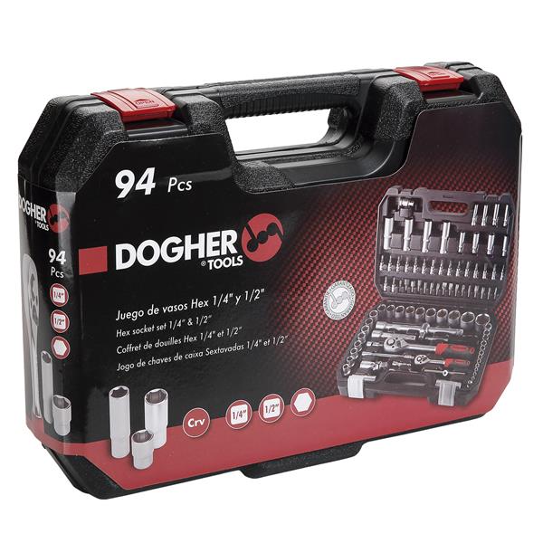 JUEGO VASOS HEXAGONAL 94Pzs Carraca 1/4 y 1/2 STD DOGHER