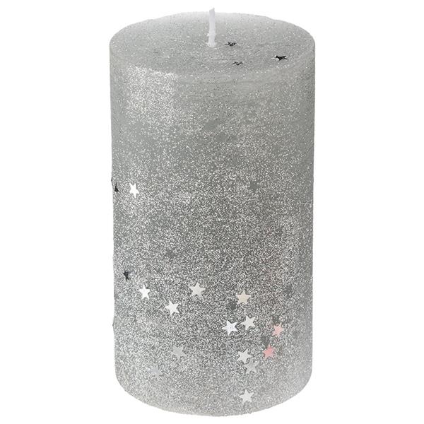VELA CON ESTRELLAS 12X7 CM. PLATA