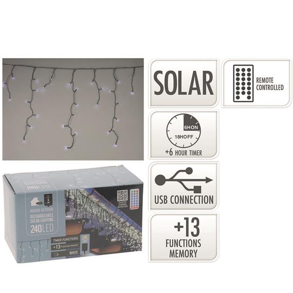 CORTINA 240 LED SOLAR LUZ BLANCA