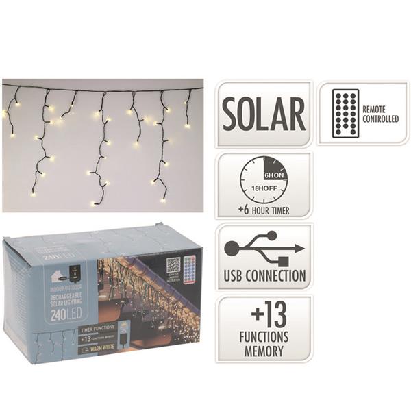CORTINA 240 LED SOLAR LUZ BLANCA CALIDA