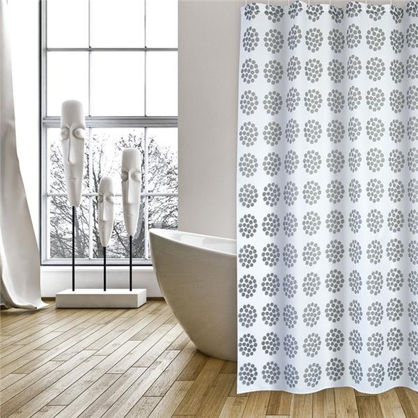 Cortina baño poliéster Begonia gris 180x200 cm. Incluye 12 anillas