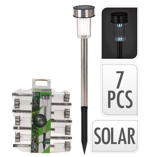 Set 7 estacas solares acero inox. 36,5 cm